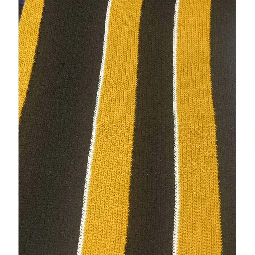 Vintage Handmade Afghan‎ Blanket Throw Crochet Knit Striped BLACK & GOLD 66